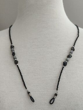 Black and Silver Beaded Eyewear Lanyard Necklace